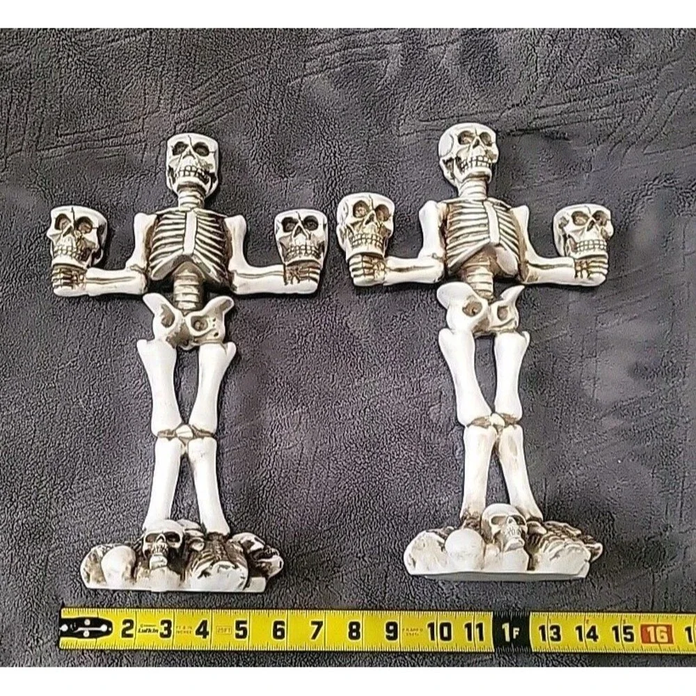 2 Martha Stewart Halloween Goth Skeleton Skull Candleabras Home Decor